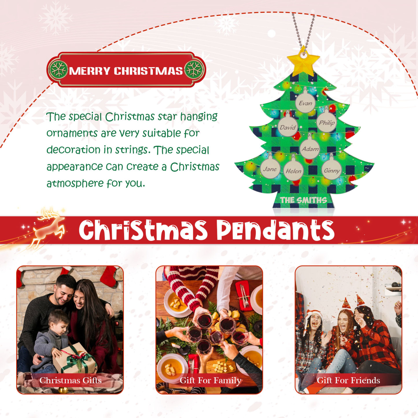 7 Names - Personalised Acrylic Christmas Tree Ornaments Customised Text & Name Xmas Pendant Gifts for Family Friends-Jessemade AU