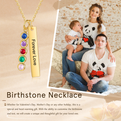 Personalised Bar Pendant Necklace Custom 5 Birthstones & 1 Text Necklace Birthday Gift for Her-Jessemade AU
