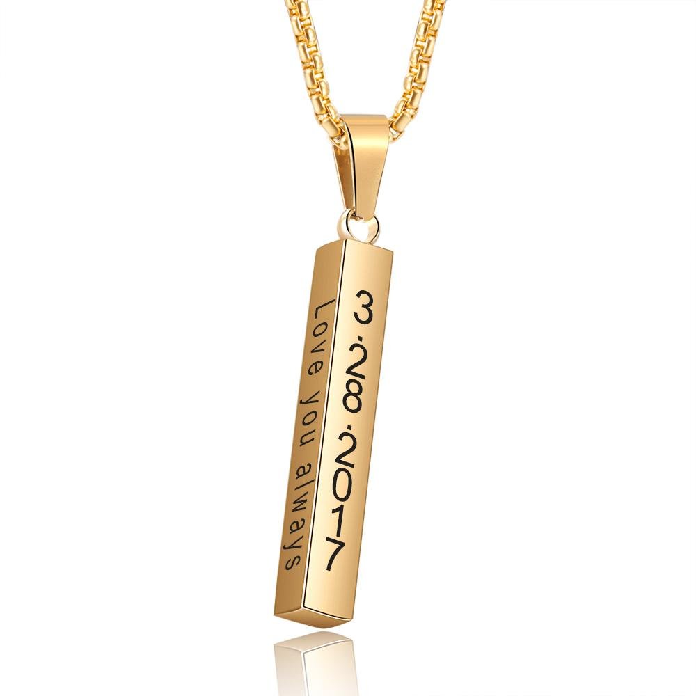 Personalised 3D Bar Necklace 4 Sides Vertical Bar Necklace For Him-Jessemade AU