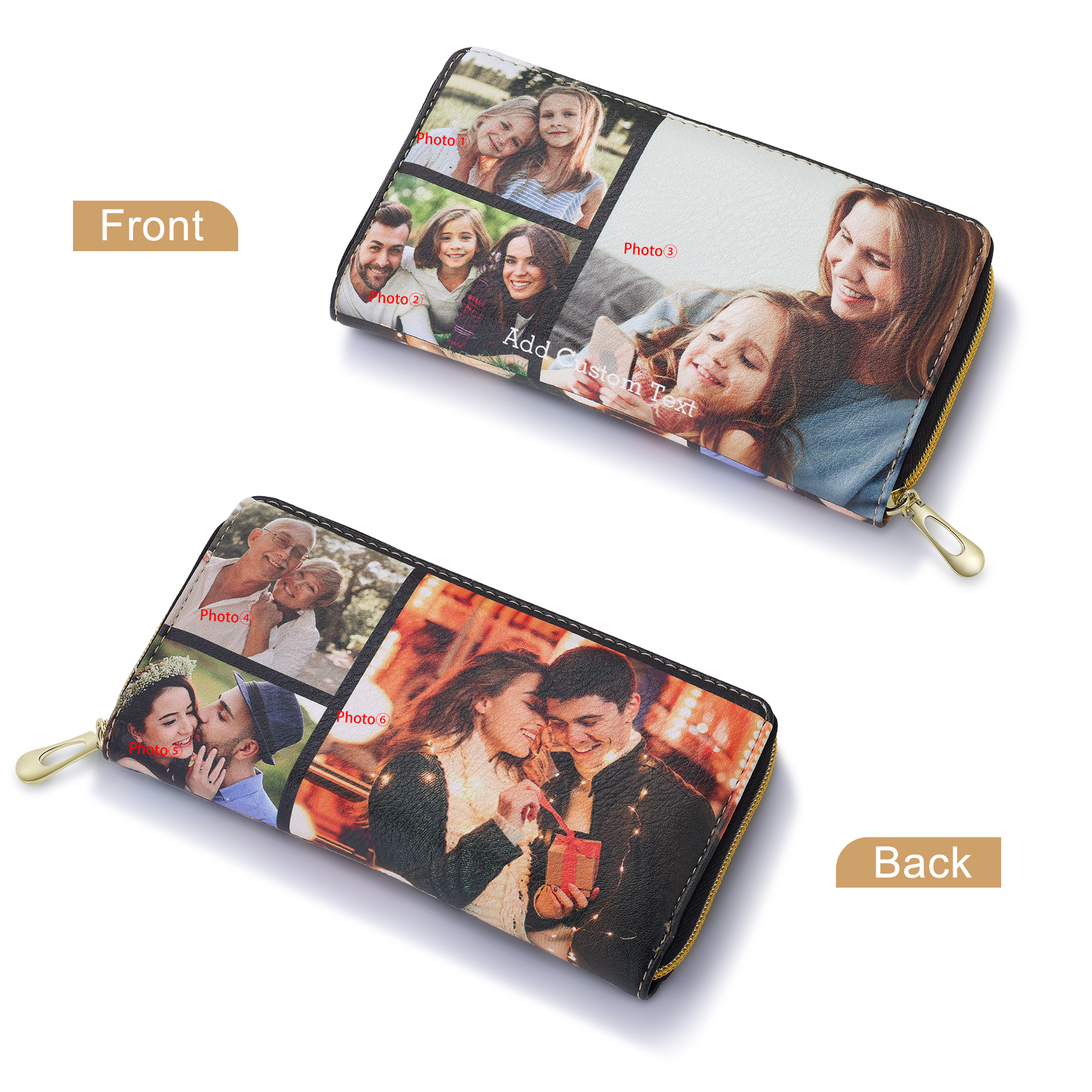 Long Purse Personalised Leather Wallet Engraved 6 Photos Zip Wallet 2023 Gifts For Women Men-Jessemade AU