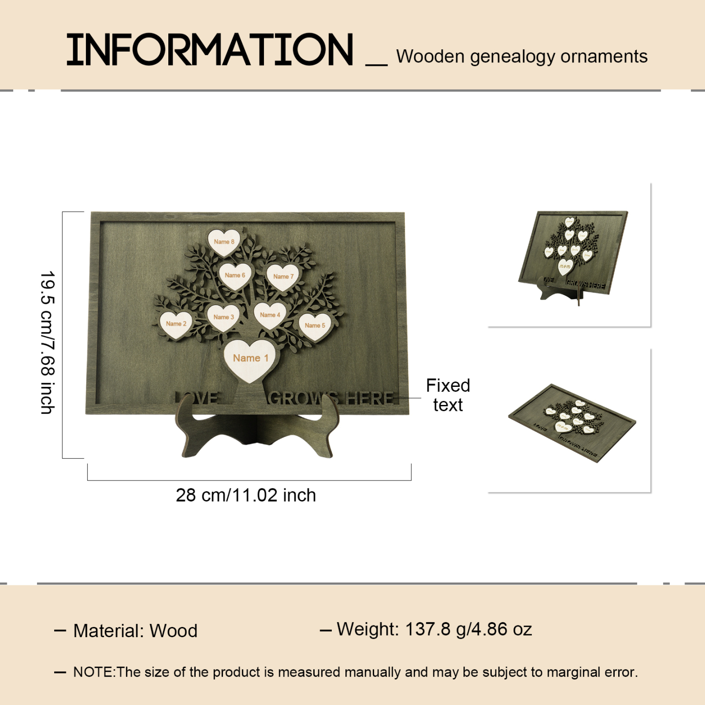 Family Tree Wood Frame Personalised Family Tree Sign Custom 8 Names Plaque-Jessemade AU