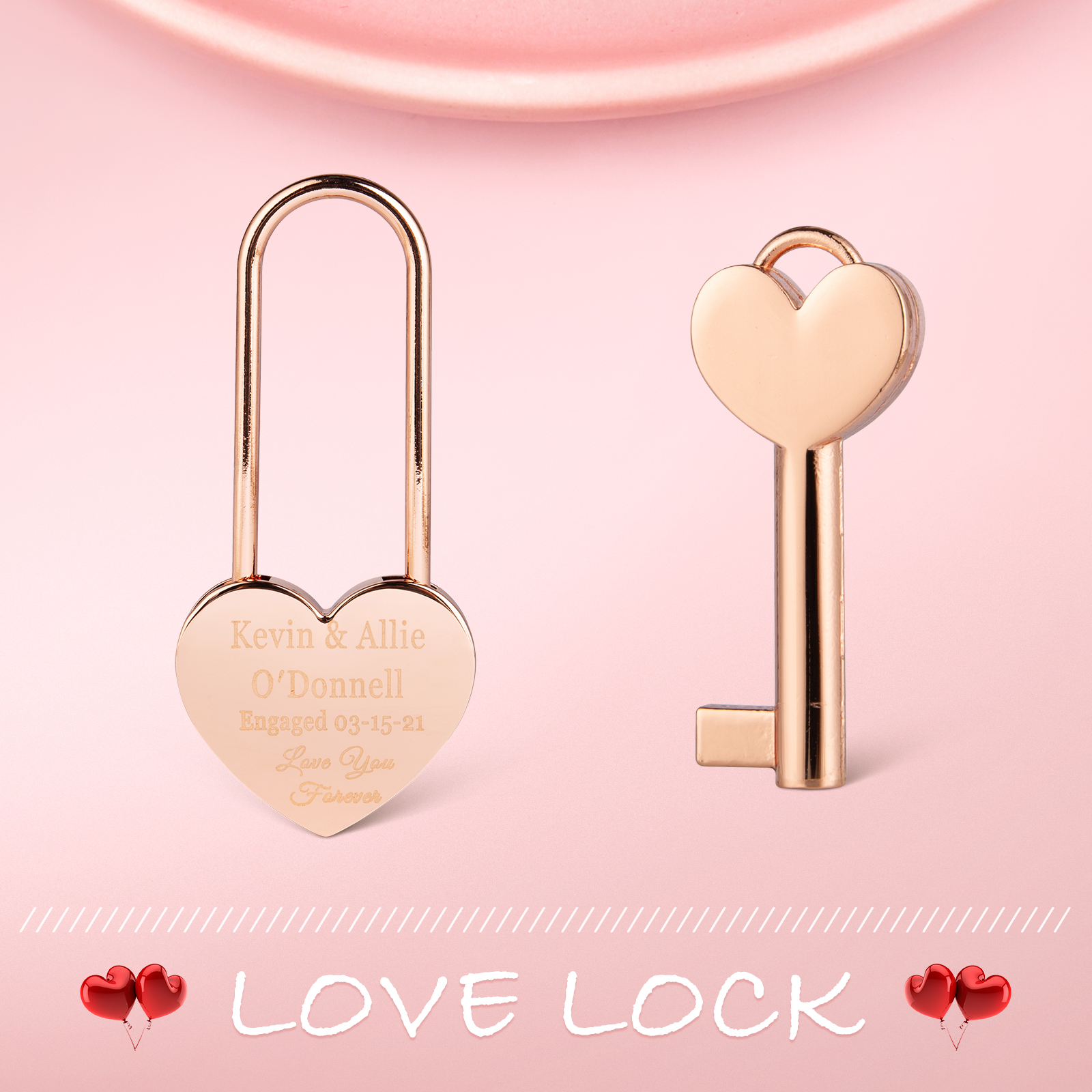 Personalised Heart Engraved Love Lock Custom Names Padlocks Gifts For Couple-Jessemade AU