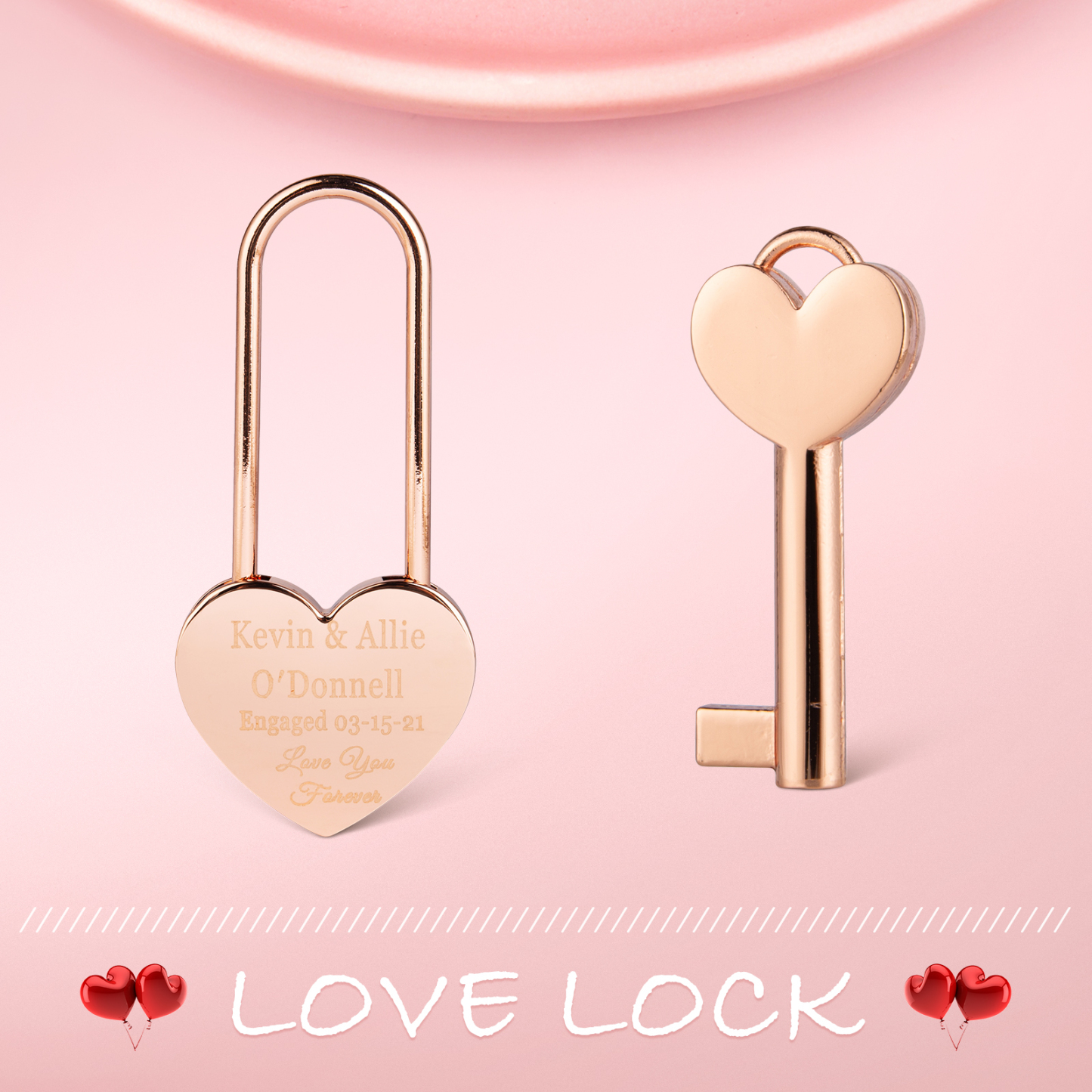Personalised Heart Engraved Love Lock Custom Names Padlocks Gifts For Couple-Jessemade AU