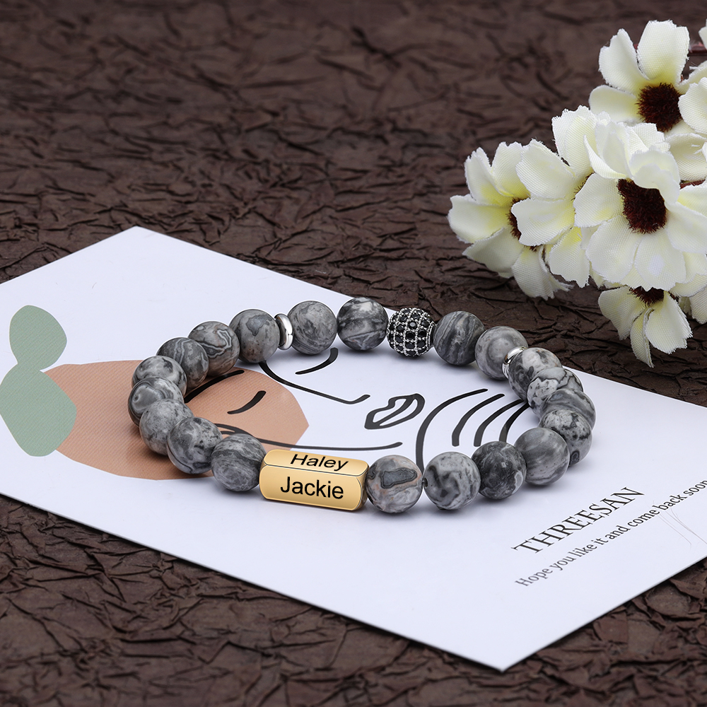 Personalised Round Beads Bracelet Custom Names Men's Bracelet Gifts For Him-Jessemade AU