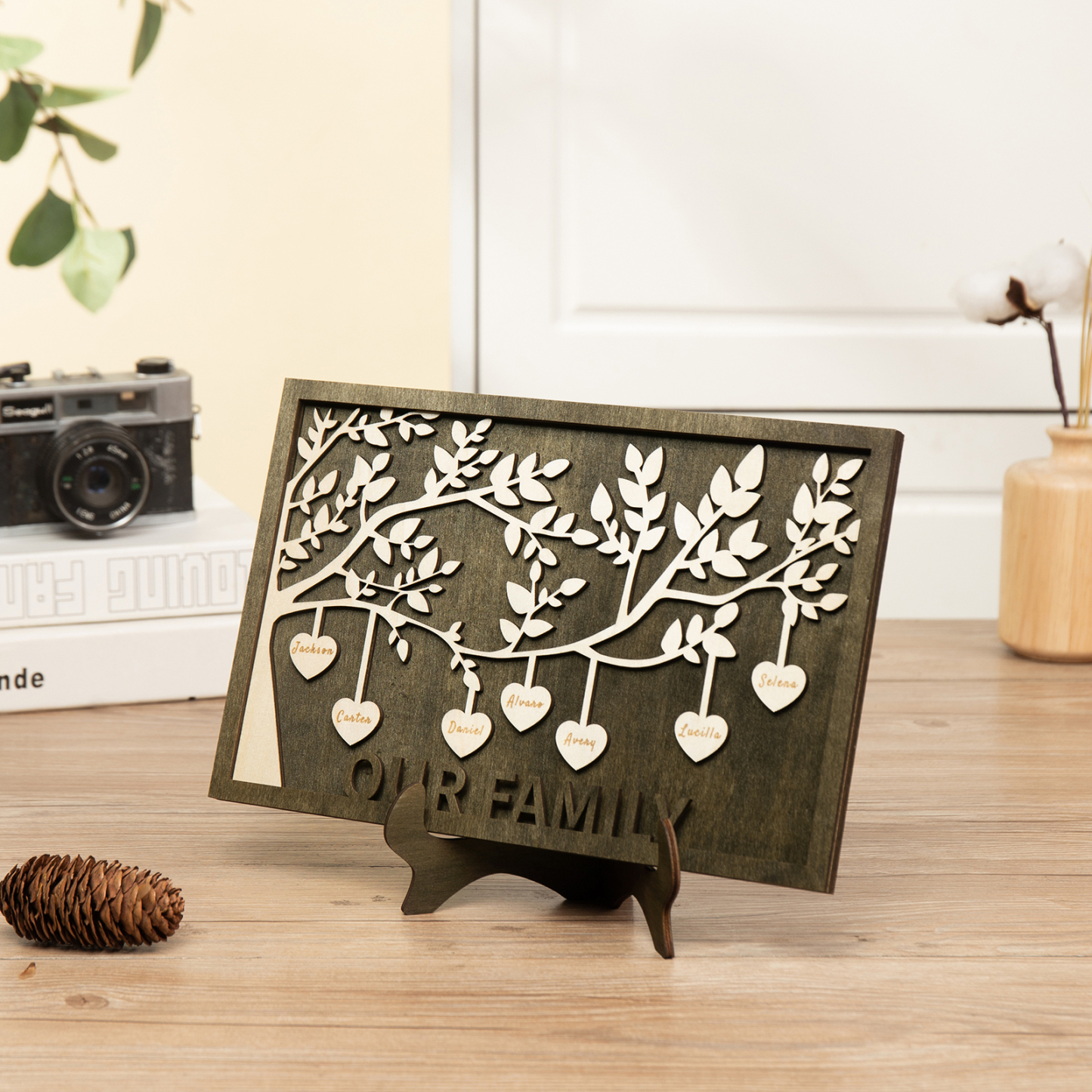 Family Tree Wood Frame Personalised Family Tree Sign Engrave 7 Names Keepsake Gifts-Jessemade AU