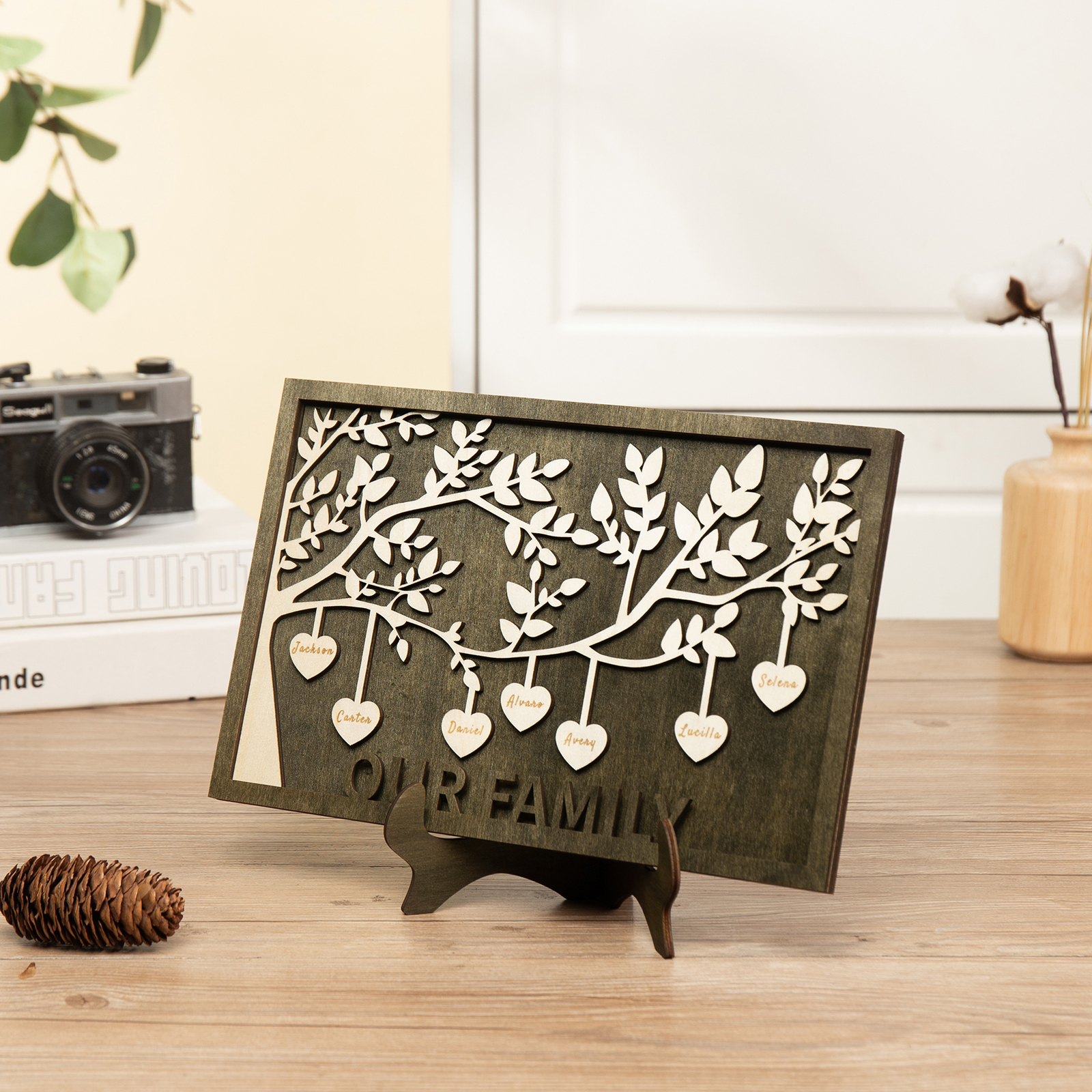 Family Tree Wood Frame Personalised Family Tree Sign Engrave 7 Names Keepsake Gifts-Jessemade AU