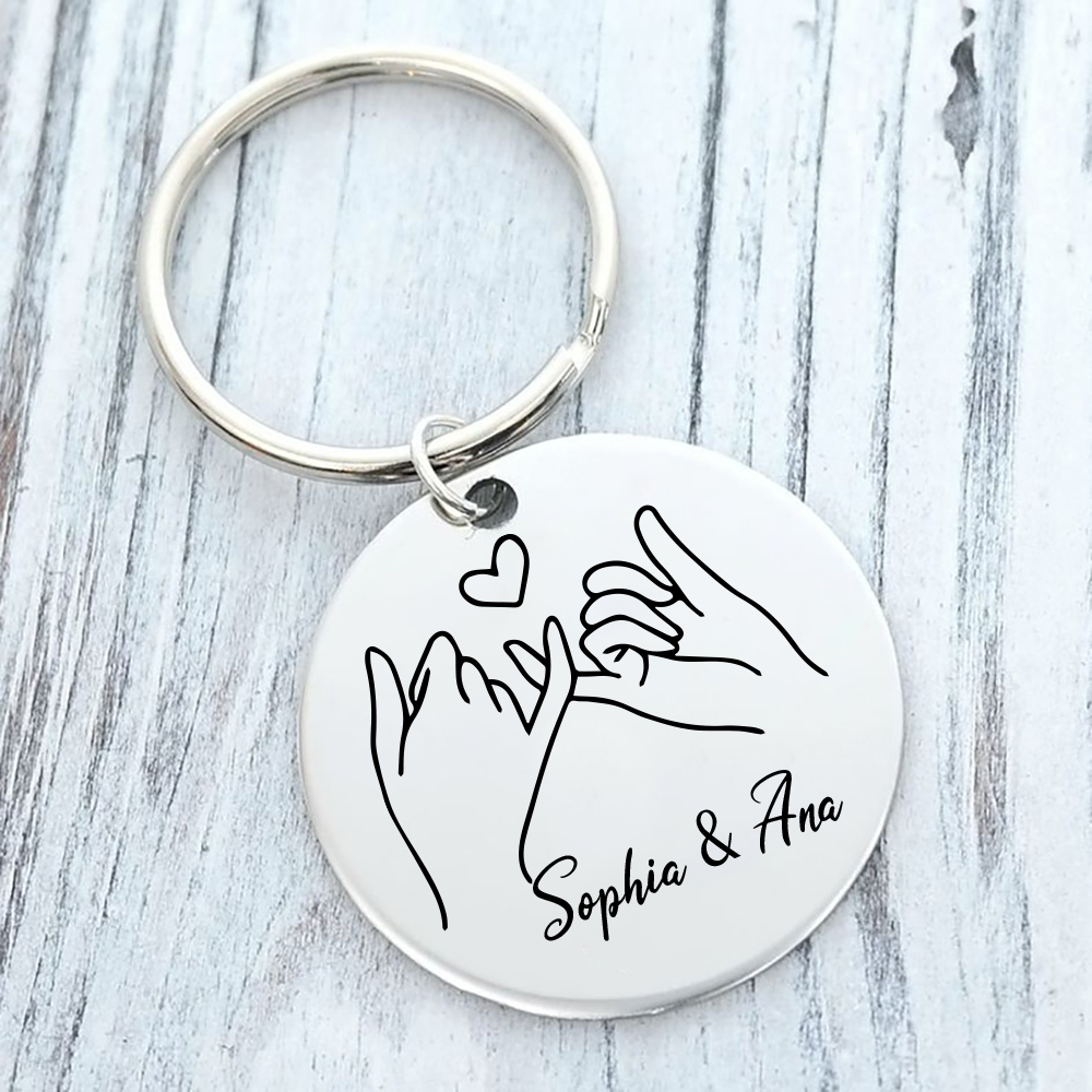 Personalised Round Keychain Custom Text Keyring Pinky Swear Gift For Friend/Sister/Bestie