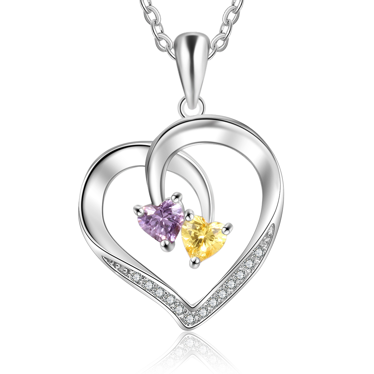 Mother's Day Gift Personalised Heart Necklace With Names Custom 2 Birthstones Gifts For Women-Jessemade AU