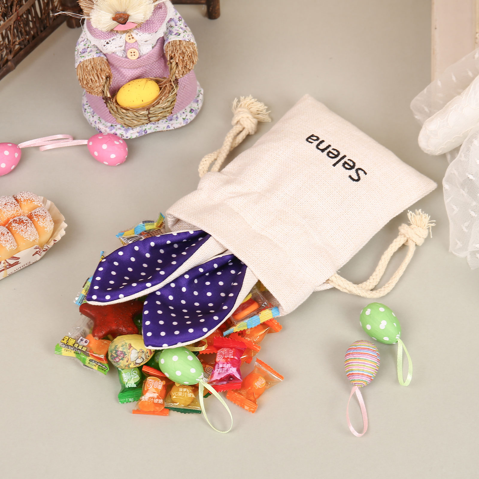 Personalised Bunny Tote Bag Customised with Name Bunny Drawstring Bag Easter Gifts-Jessemade AU