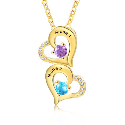 2 Names - Personalised Heart Pendant Necklace Custom Birthstones & Names Necklace Birthday Gift for Her-Jessemade AU