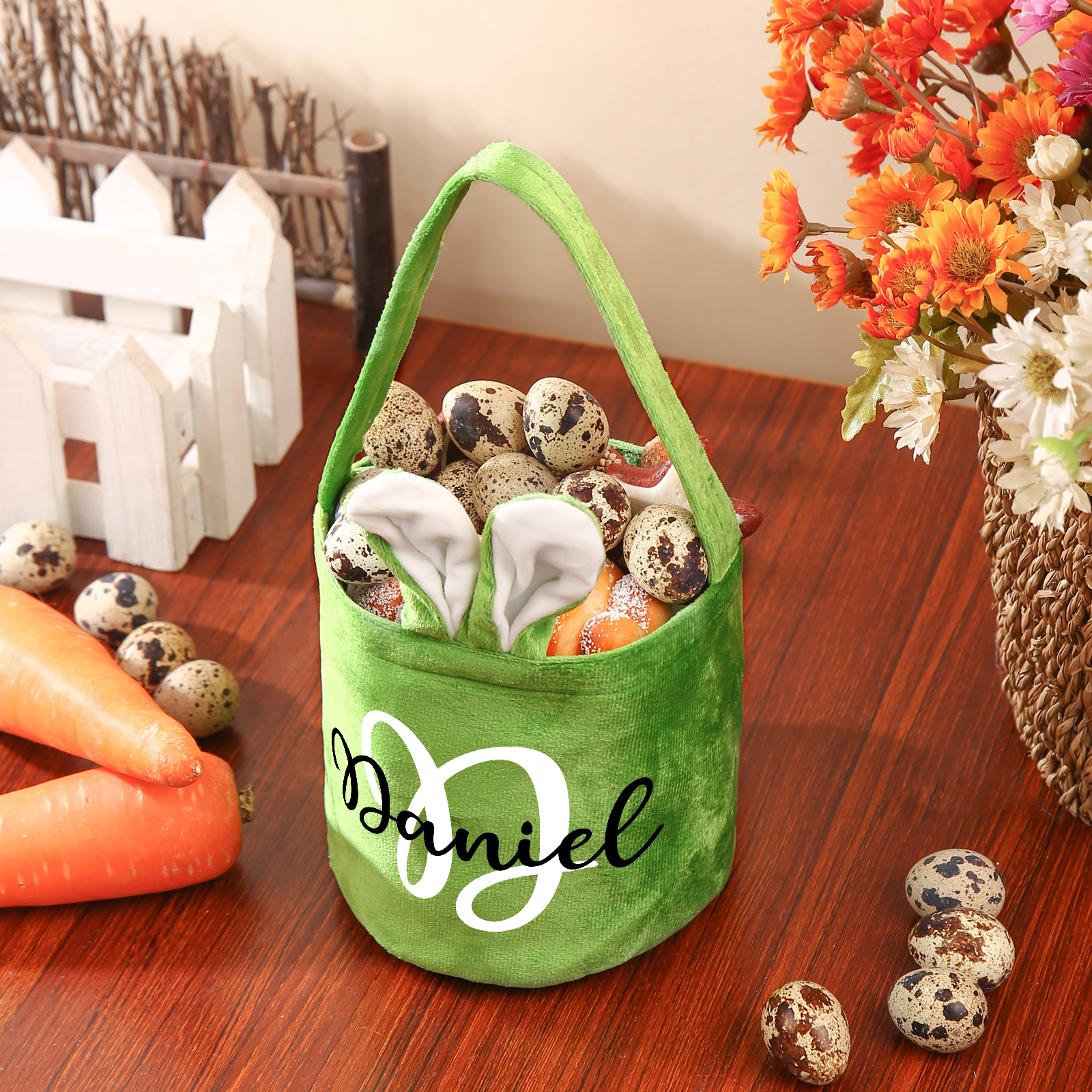 Personalised Bunny Tote Bag Customised with Name & Letter Bucket Bag Bunny Basket Easter Gifts-Jessemade AU