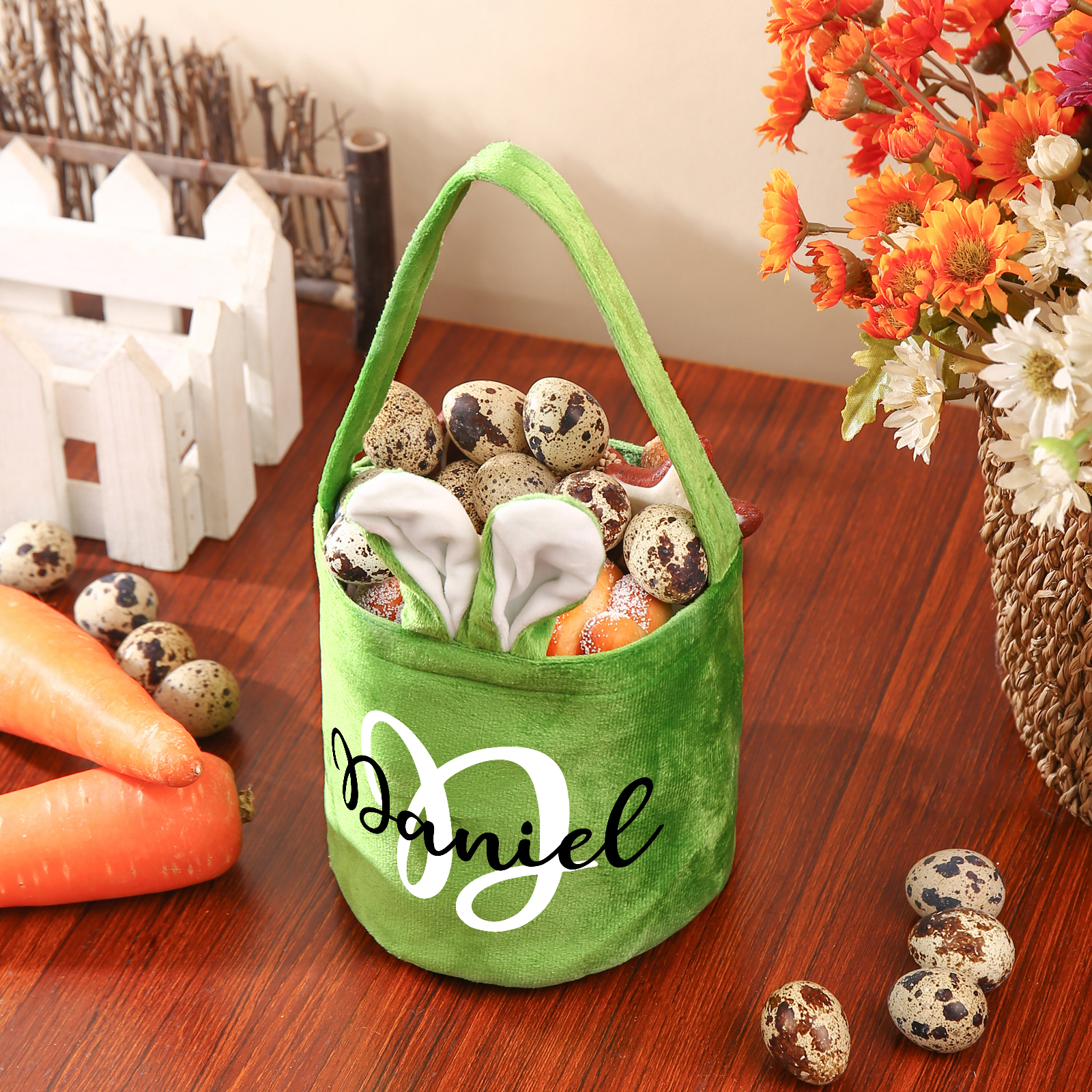 Personalised Bunny Tote Bag Customised with Name & Letter Bucket Bag Bunny Basket Easter Gifts-Jessemade AU