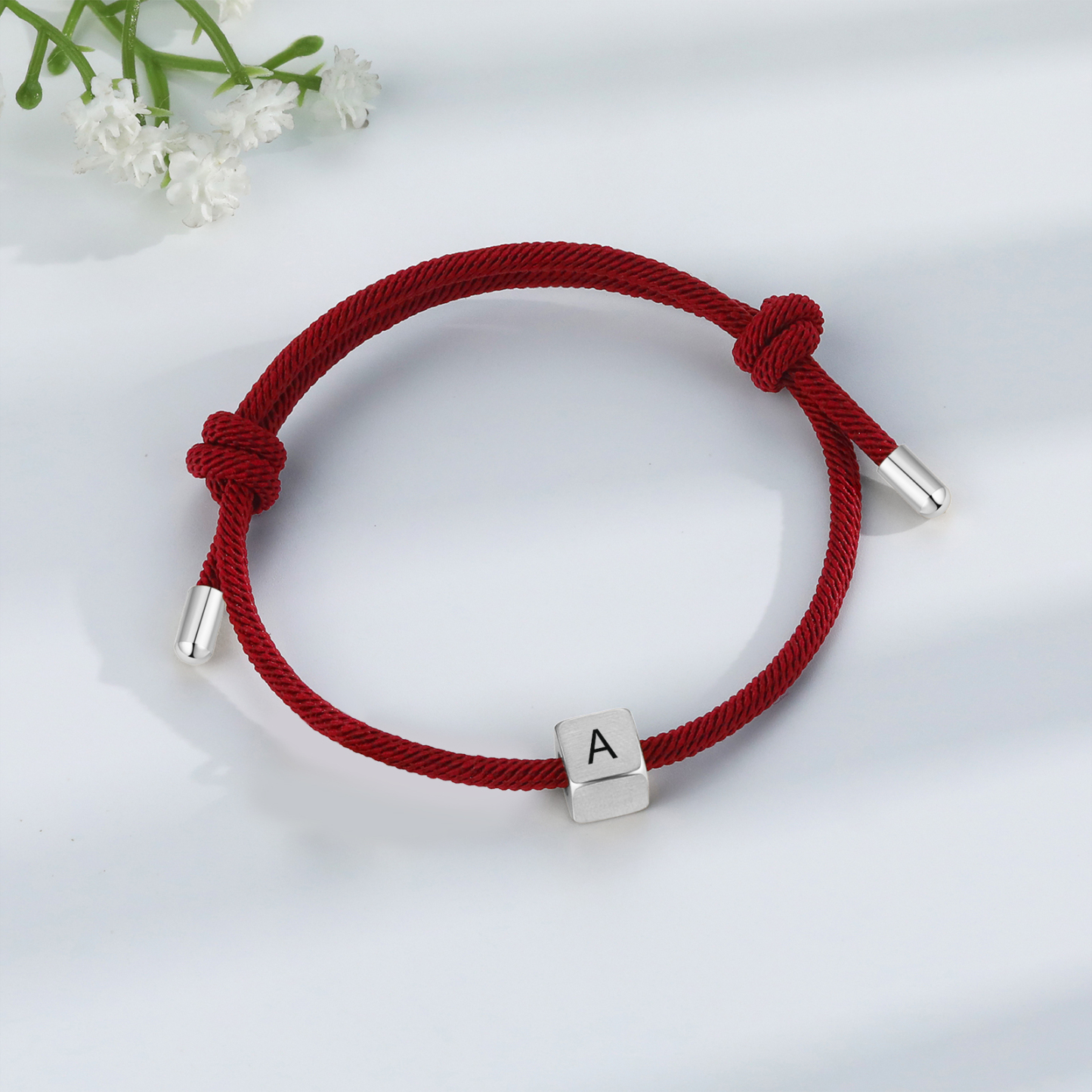 Red Couple's Bracelet Custom Letter Engraved Beads Stainless Steel Bracelet Personalised Gift for Him/Her-Jessemade AU
