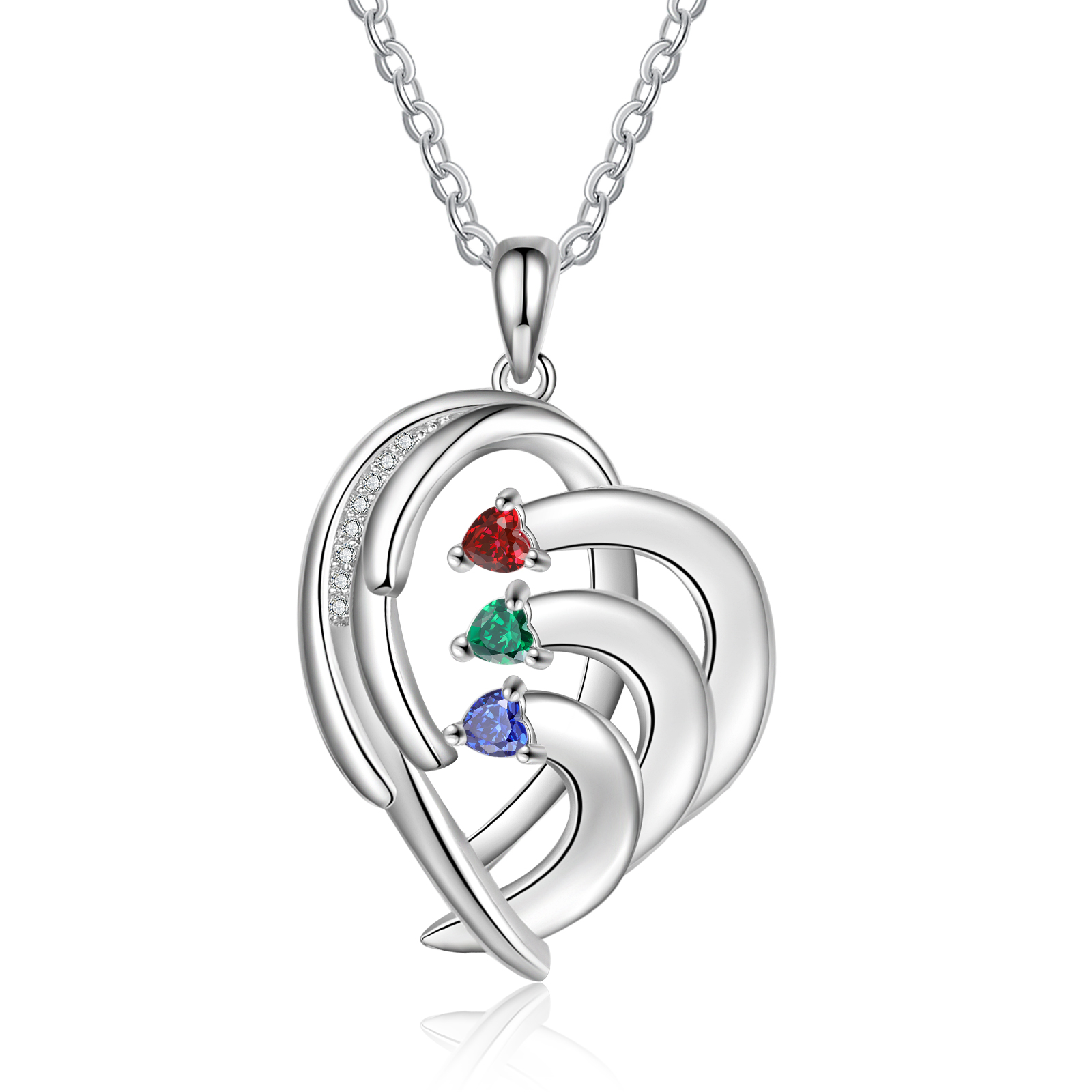 Personalised Heart Wings Necklace With 3 Birthstones Custom Names Necklace Gift For Her-Jessemade AU