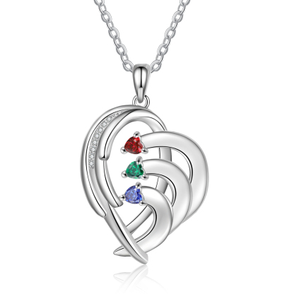 Personalised Heart Wings Necklace With 3 Birthstones Custom Names Necklace Gift For Her-Jessemade AU