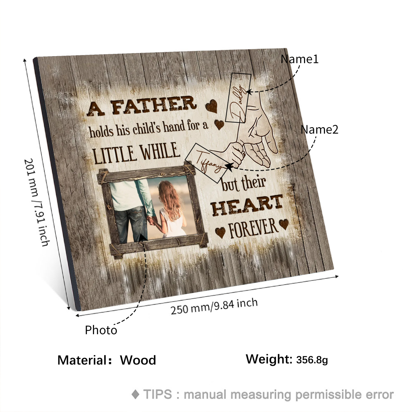 Father Hold Kid Personalised Photo Frame Wood Signs-Jessemade AU