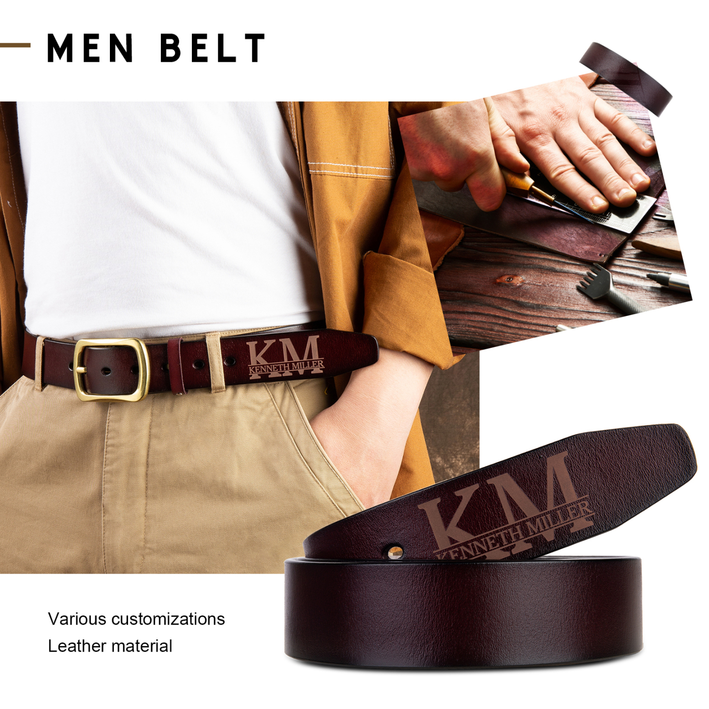 Personalised Genuine Leather Belt Engraved Names Men's Belt for Him-Jessemade AU