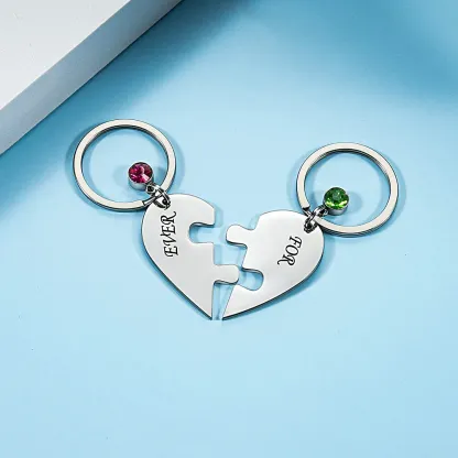 Personalised 2 Names Heart Puzzle Keychain with Birthstone Back to School Gifts for Kids-Jessemade AU