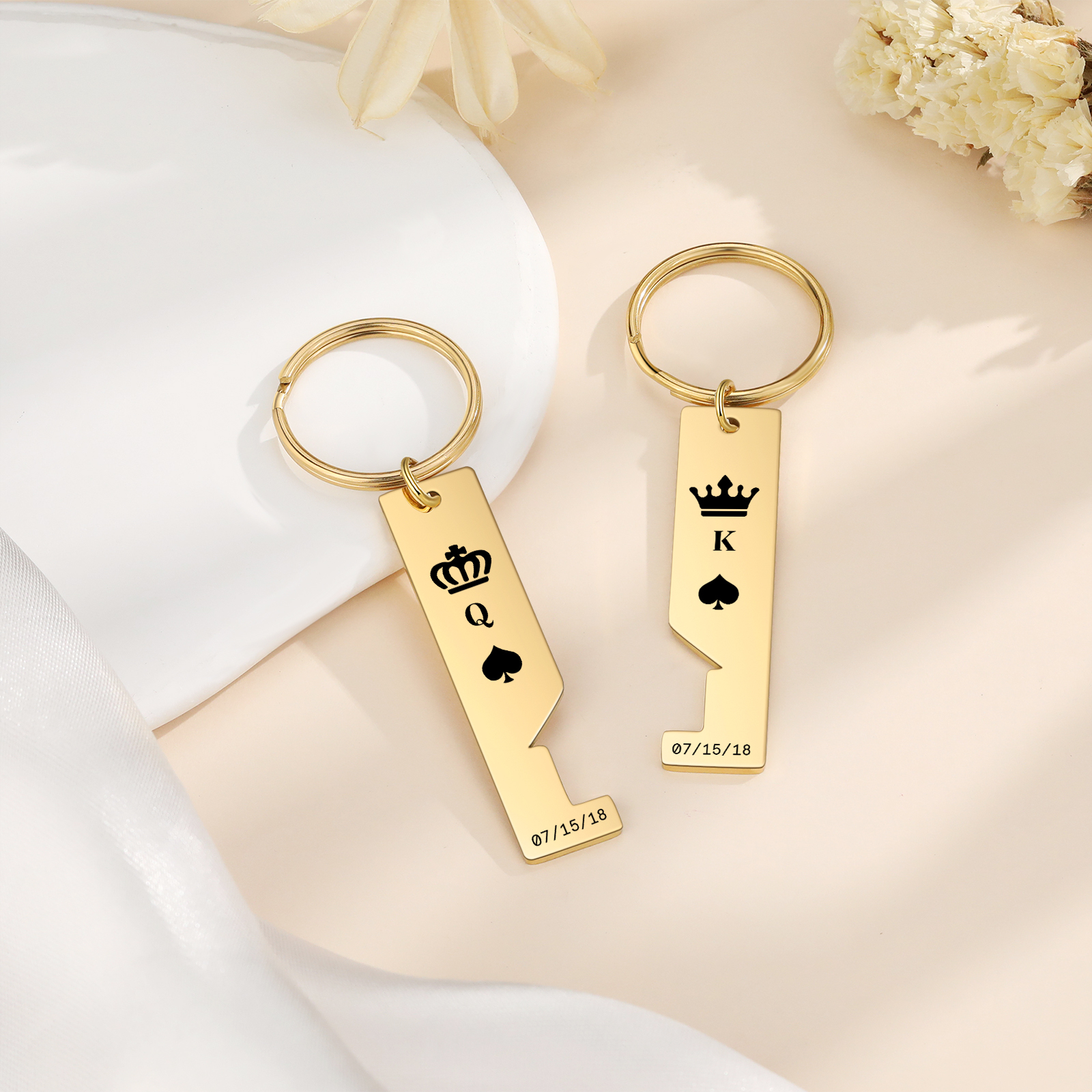 Personalised Couple Keychain Custom 2 Letters & 2 Dates Crown Keyring Valentine's Day Gift for Husband/Wife-Jessemade AU
