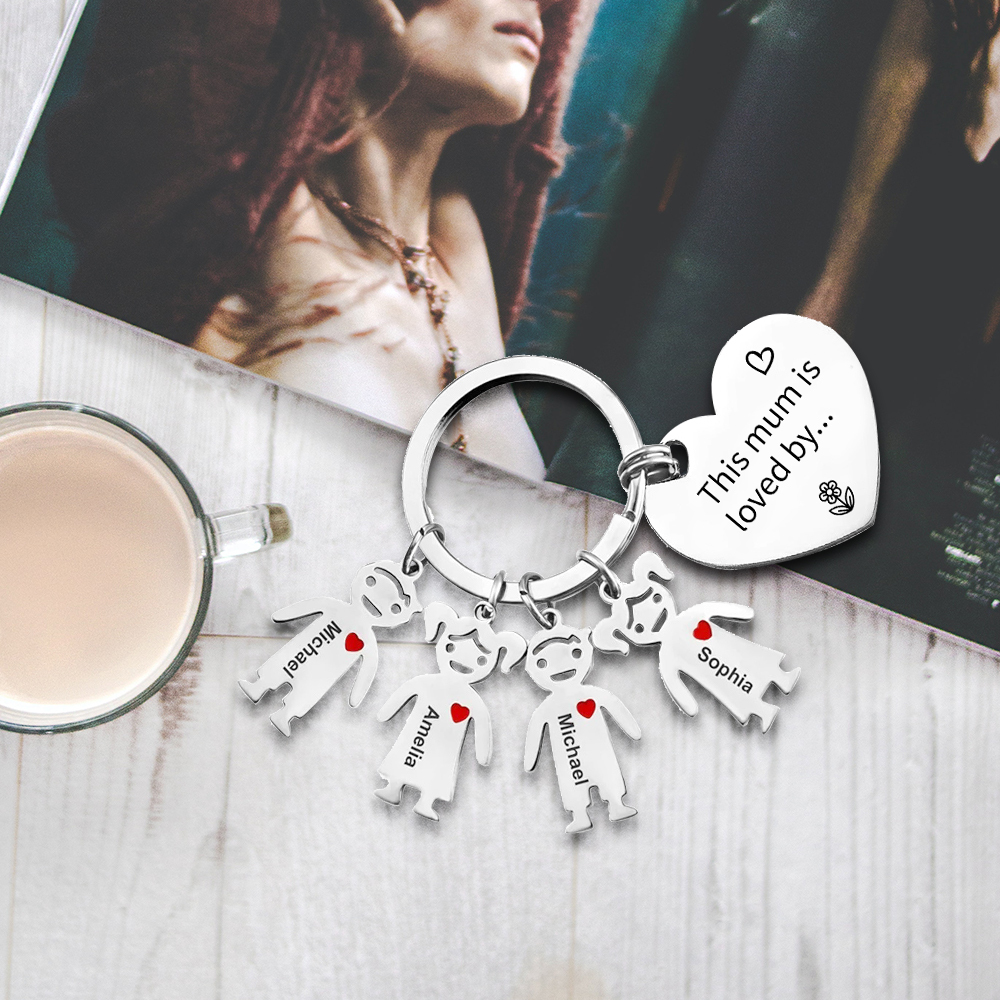 To Mum - 4 Names Personalised Keychain with Kid Charm Engraved Names Keychain Mother's Day Gift for Mum | JesseMade