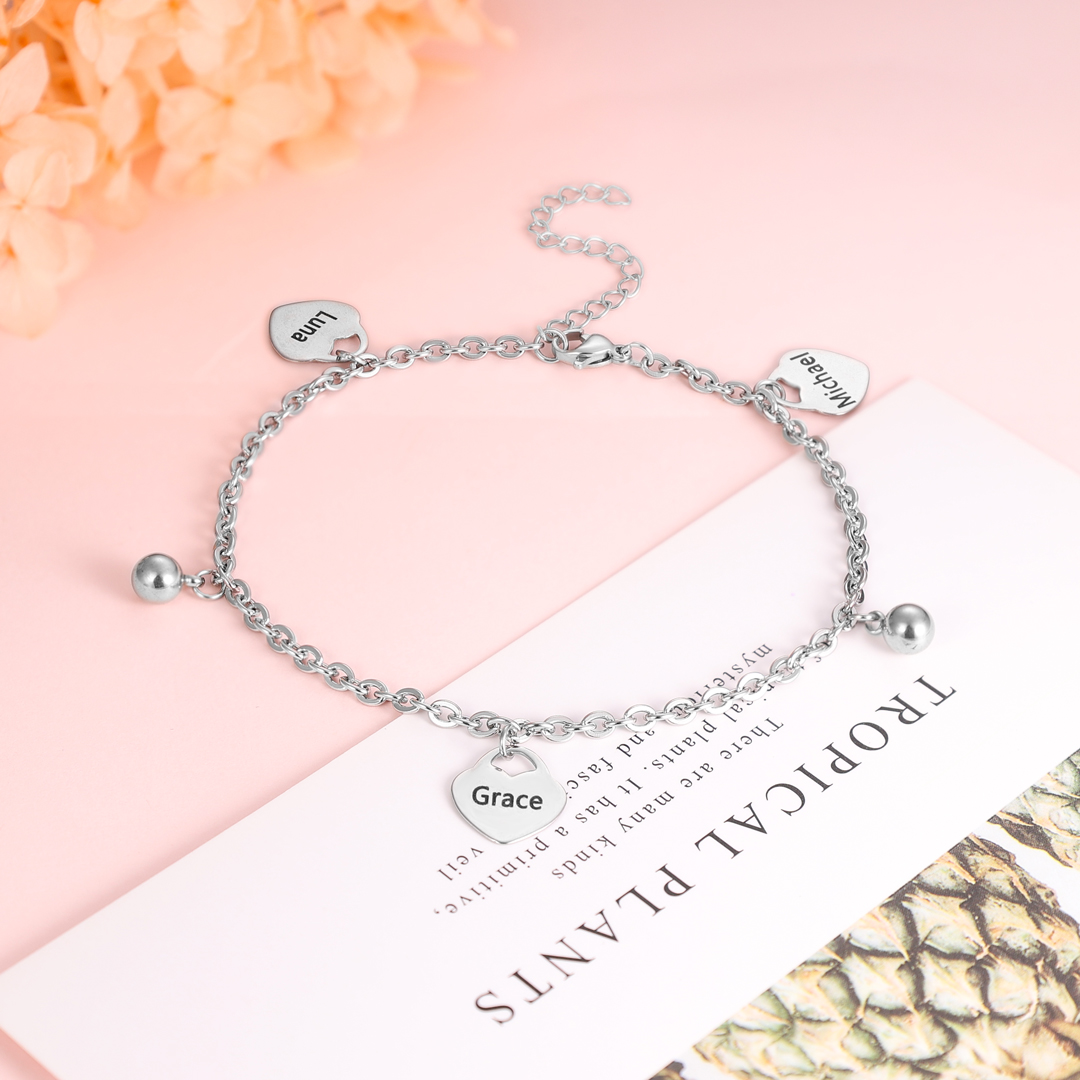 Personalised Heart Anklet With 3 Names For Her-Jessemade AU