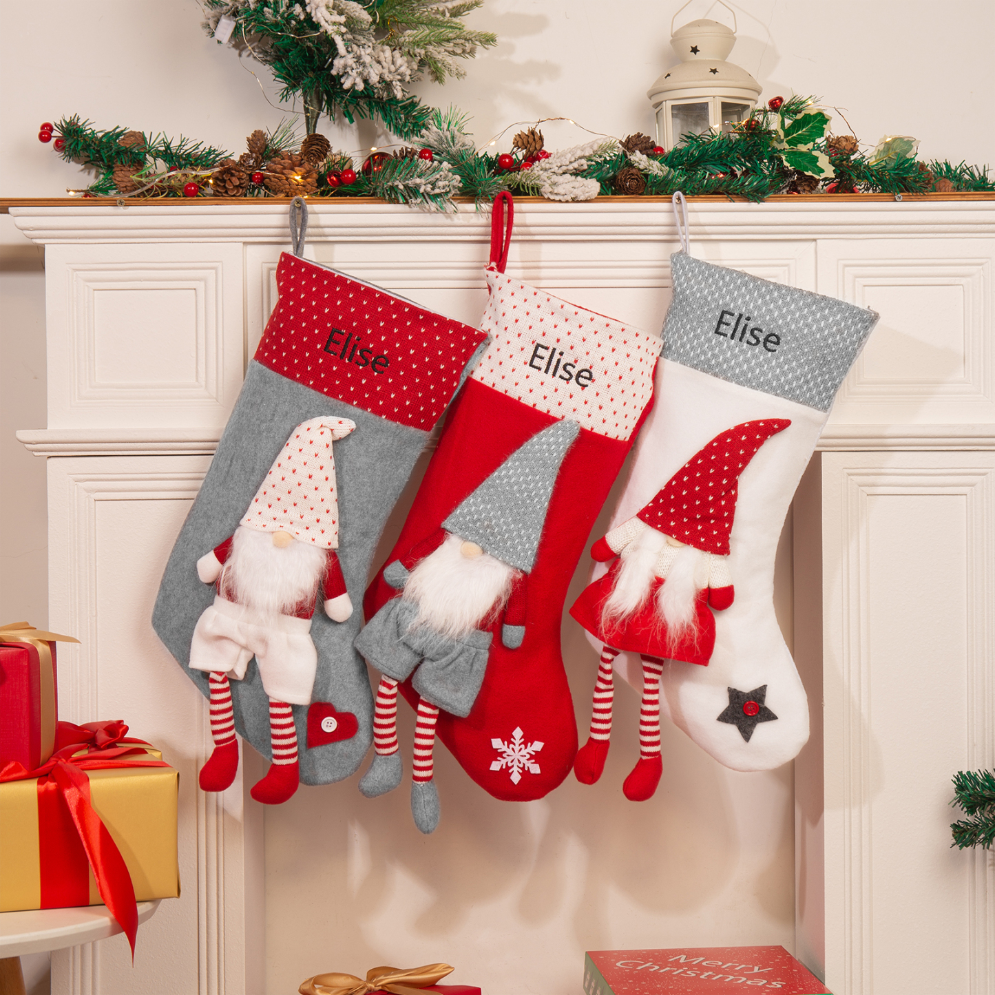 Custom 1 Name Christmas Stocking Ornament Christmas Gift Bags Santa Claus Stocking Gifts for Family Friends-Jessemade AU