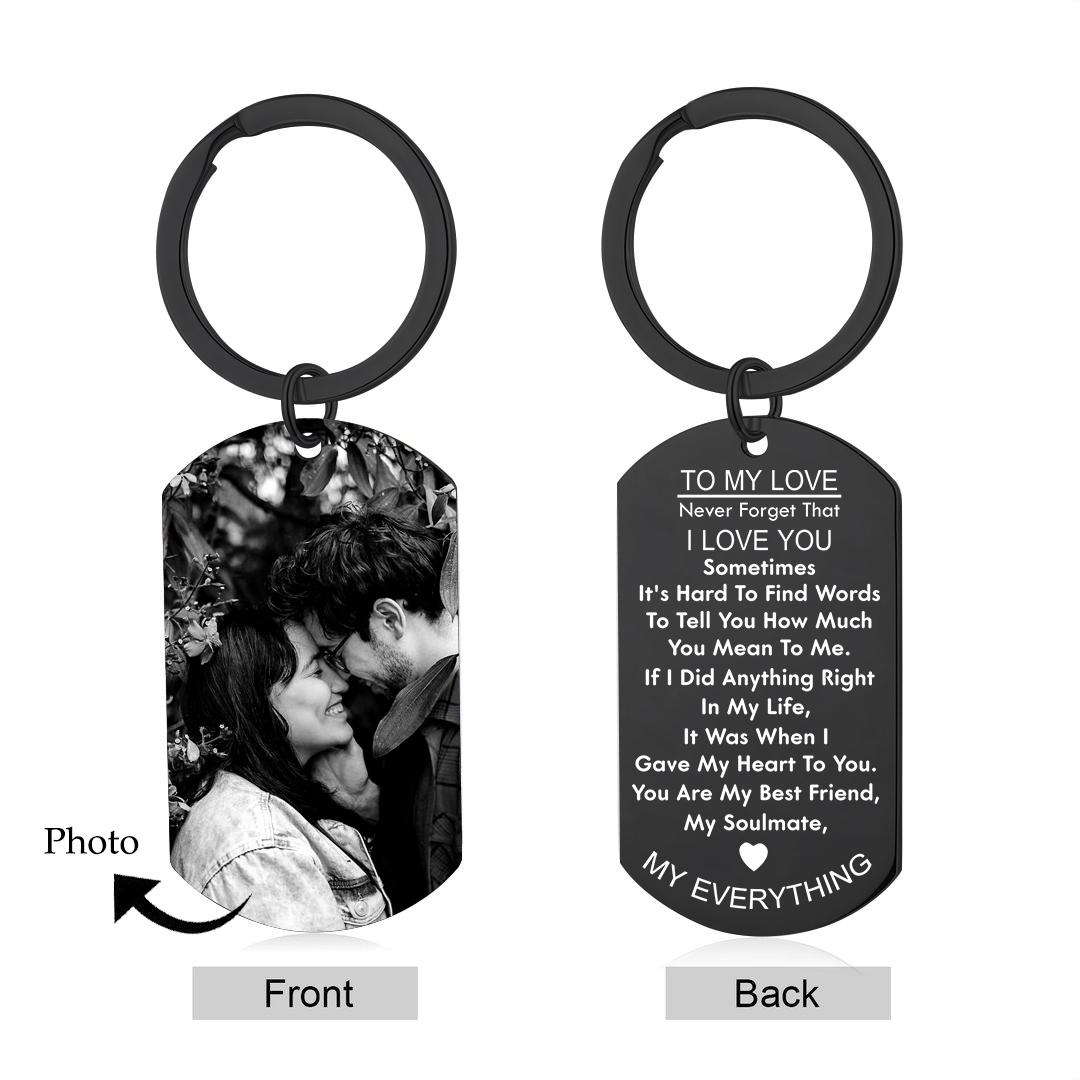 To My Love/Man Couple Keychain Custom Photo Stainless Steel Keyring Valentine's Day Gift for Couples-Jessemade AU