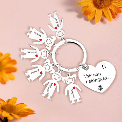 6 Names - Personalised Keychain with Kid Charm Engraved Names Keychain Heart Mother's Day Gift for Mum/Nan-Jessemade AU