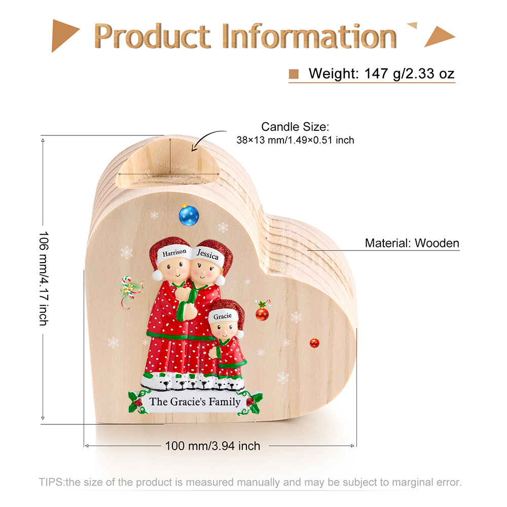 Christmas Family Candle Holder Wooden Custom 3 Names Heart Candlesticks Gifts For Family-Jessemade AU