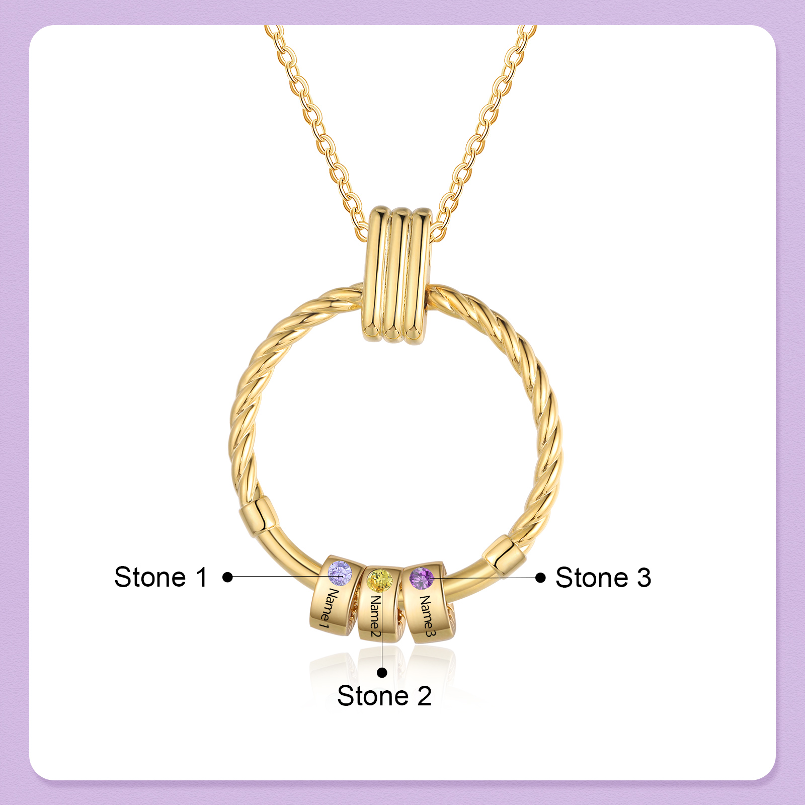 3 Names - Personalised Circle Pendant Necklace Custom Birthstones & Names Necklace Birthday Gift for Her-Jessemade AU