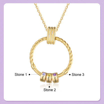 3 Names - Personalised Circle Pendant Necklace Custom Birthstones & Names Necklace Birthday Gift for Her-Jessemade AU