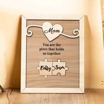 Personalised Mom Puzzle Picture Board Customised 2 Names Keepsake Wood Signs "You are the piece that holds us together" Gifts For Mother-Jessemade AU