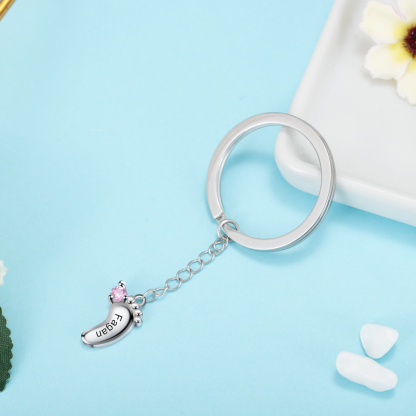 Personalised Baby Feet Keychain With 1 Birthstones Engraved names Keychain Gifts For Mother-Jessemade AU
