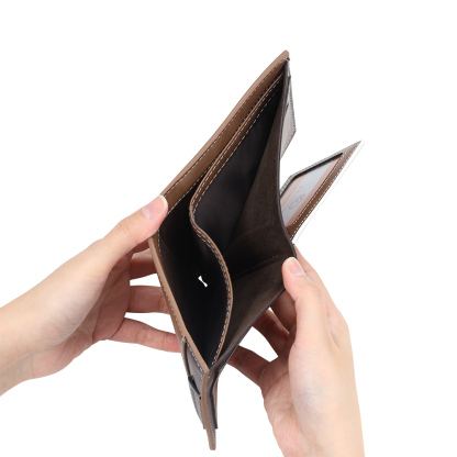 Brown Personalised Leather Wallet Engraved Photo Short Purse Folding Wallet Gifts For Men-Jessemade AU