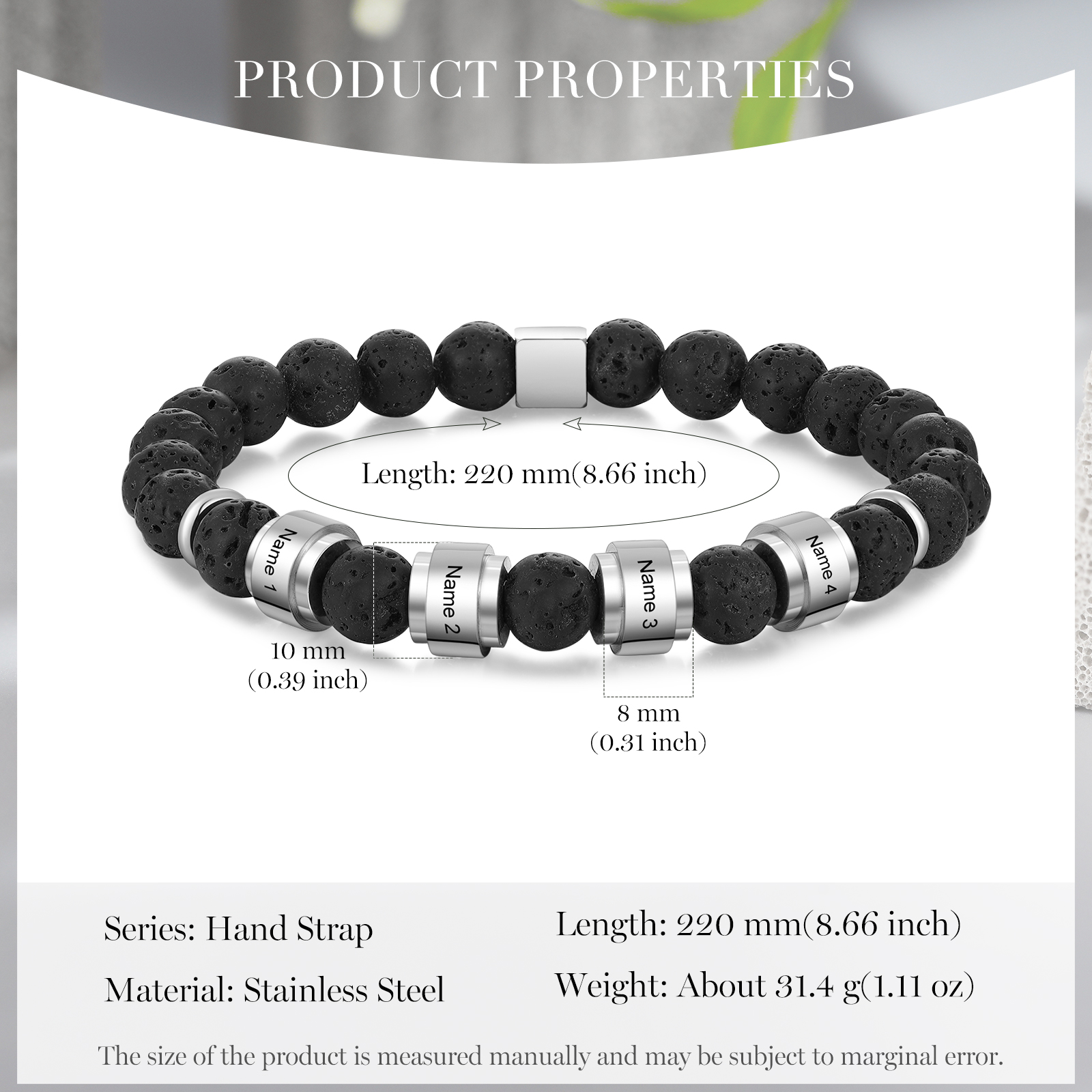 Personalised Lava Rock Bracelet with 4 Names Men's Bracelet Gifts For Him-Jessemade AU