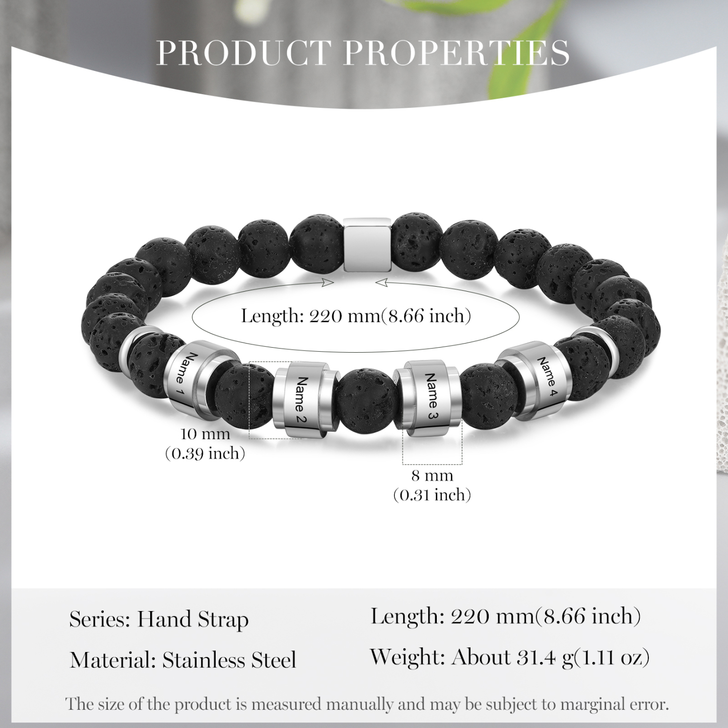 Personalised Lava Rock Bracelet with 4 Names Men's Bracelet Gifts For Him-Jessemade AU