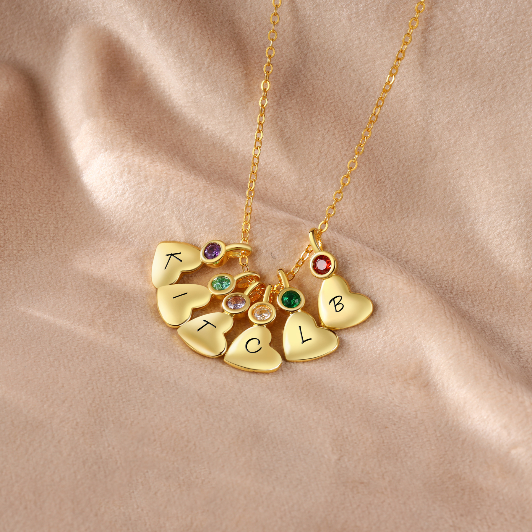 Personalised Heart Pendant Necklace Custom 3 Letters & 3 Birthstones Necklace Gifts for Her-Jessemade AU