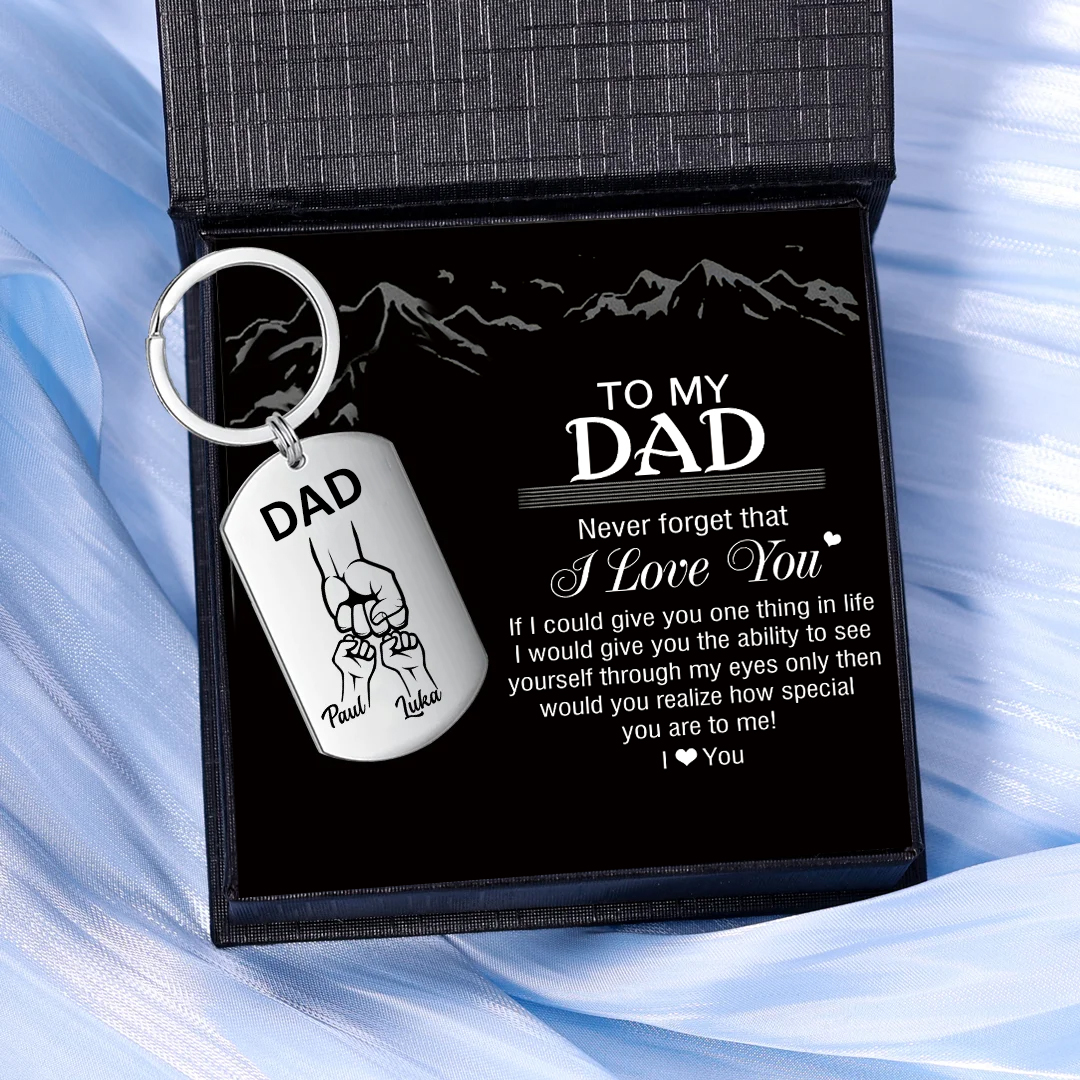 Personalised Dad Keyring Fist Bump Keychain Engrave 2 Names Father's Day Gifts-Jessemade AU