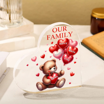 5 Names - Personalised Acrylic Heart Keepsake Custom Text Teddy Bear Balloon Ornaments Gifts for Grandma/Mother-Jessemade AU