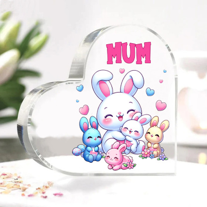 Personalised Text Acrylic Heart Keepsake Custom 4 Names Ornament Bunny Family Gifts For Mother/Grandma-Jessemade AU