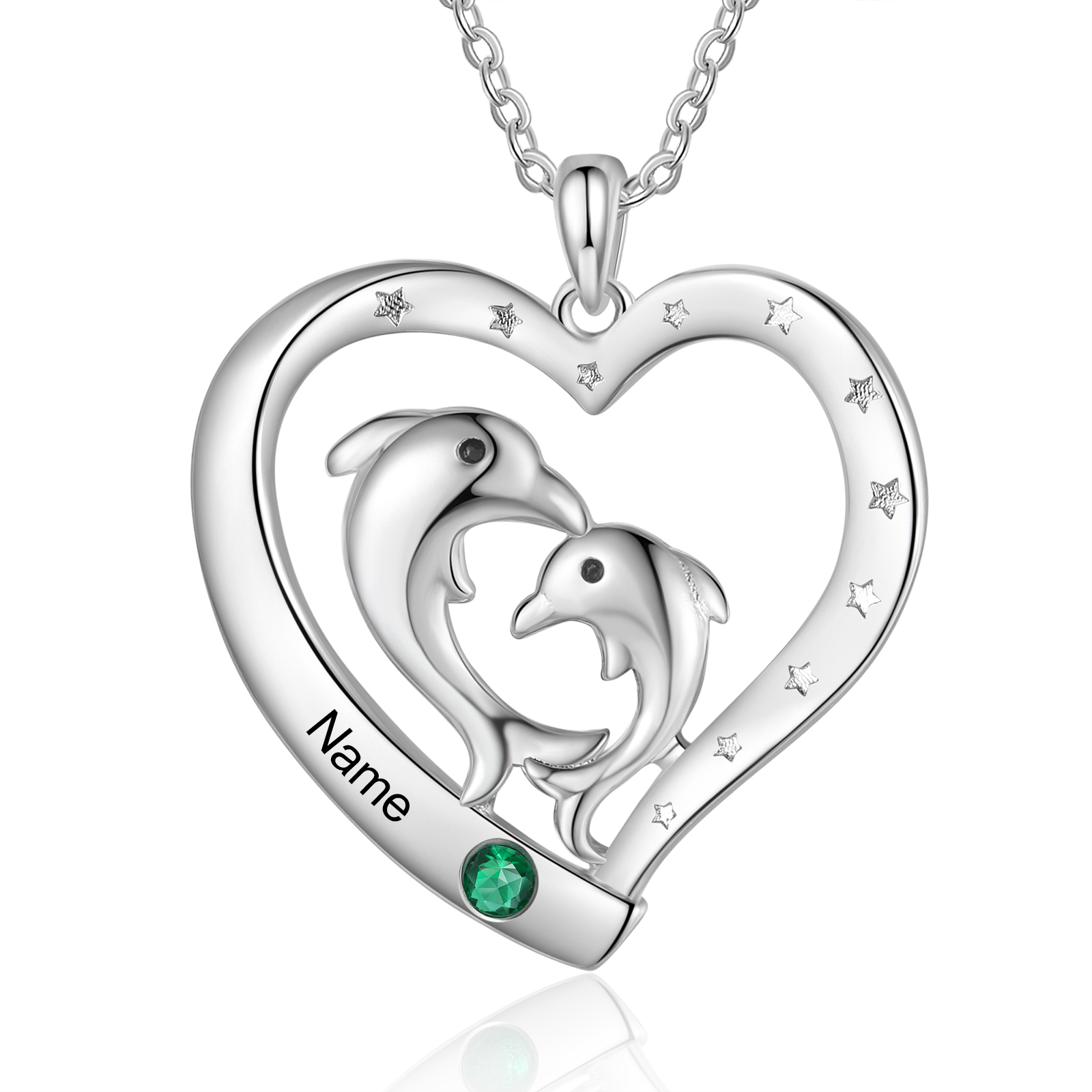 Personalised Heart Dolphin Pendant Necklace Custom 1 Birthstone Engraved 1 Name Necklace Gift for Her-Jessemade AU