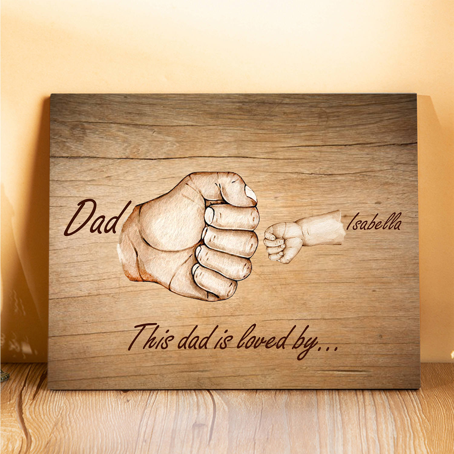 Personalised 2 Names & 1 Text Wooden Plaque Custom Fist Bump Home Decor Father's Day Gifts for Dad/Grandpa-Jessemade AU