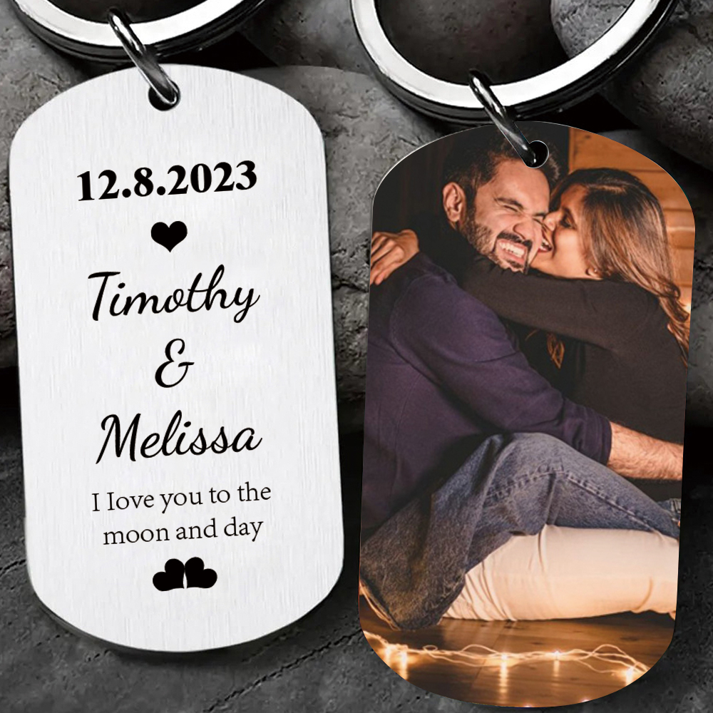 Couple Photo Keychain Customised 2 Names & Date Keyring Valentine's Day Gifts - I Love You To The Moon And Day-Jessemade AU