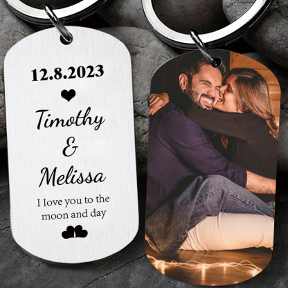 Couple Photo Keychain Customised 2 Names & Date Keyring Valentine's Day Gifts - I Love You To The Moon And Day-Jessemade AU