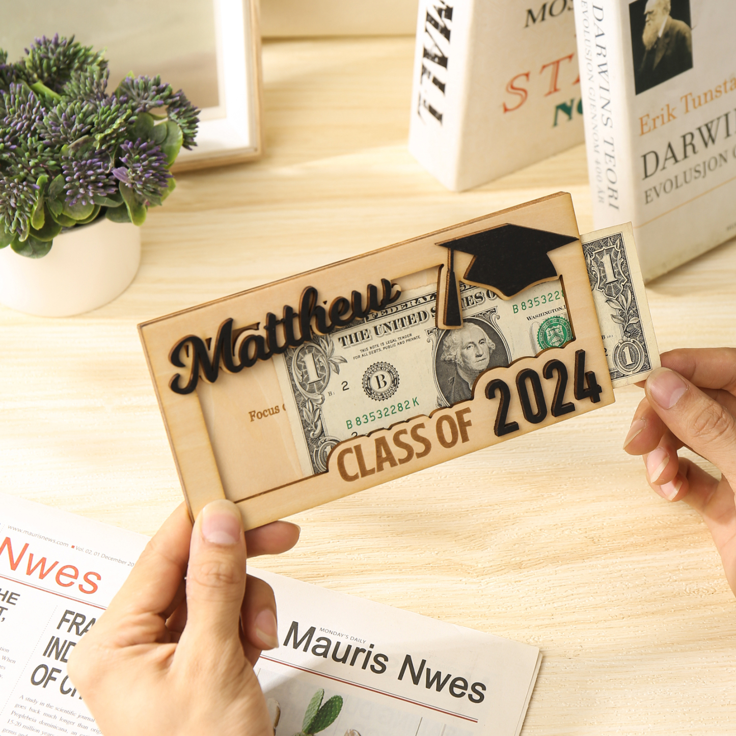 Class of 2024 Personalised Graduation Cash Clip Custom Name & Text Cash Box Creative Gifts for Her/Him-Jessemade AU