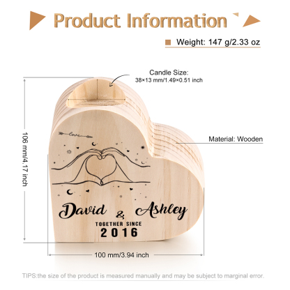 Personalised Couple Candle Holder Custom 2 Names & Text & Year Wooden Candlesticks Valentine's Day Romantic Gifts-Jessemade AU