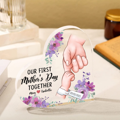 Our First Mother's Day Together - Personalised Date Acrylic Heart Keepsake Holding Hands Custom 2 Names Ornaments-Jessemade AU