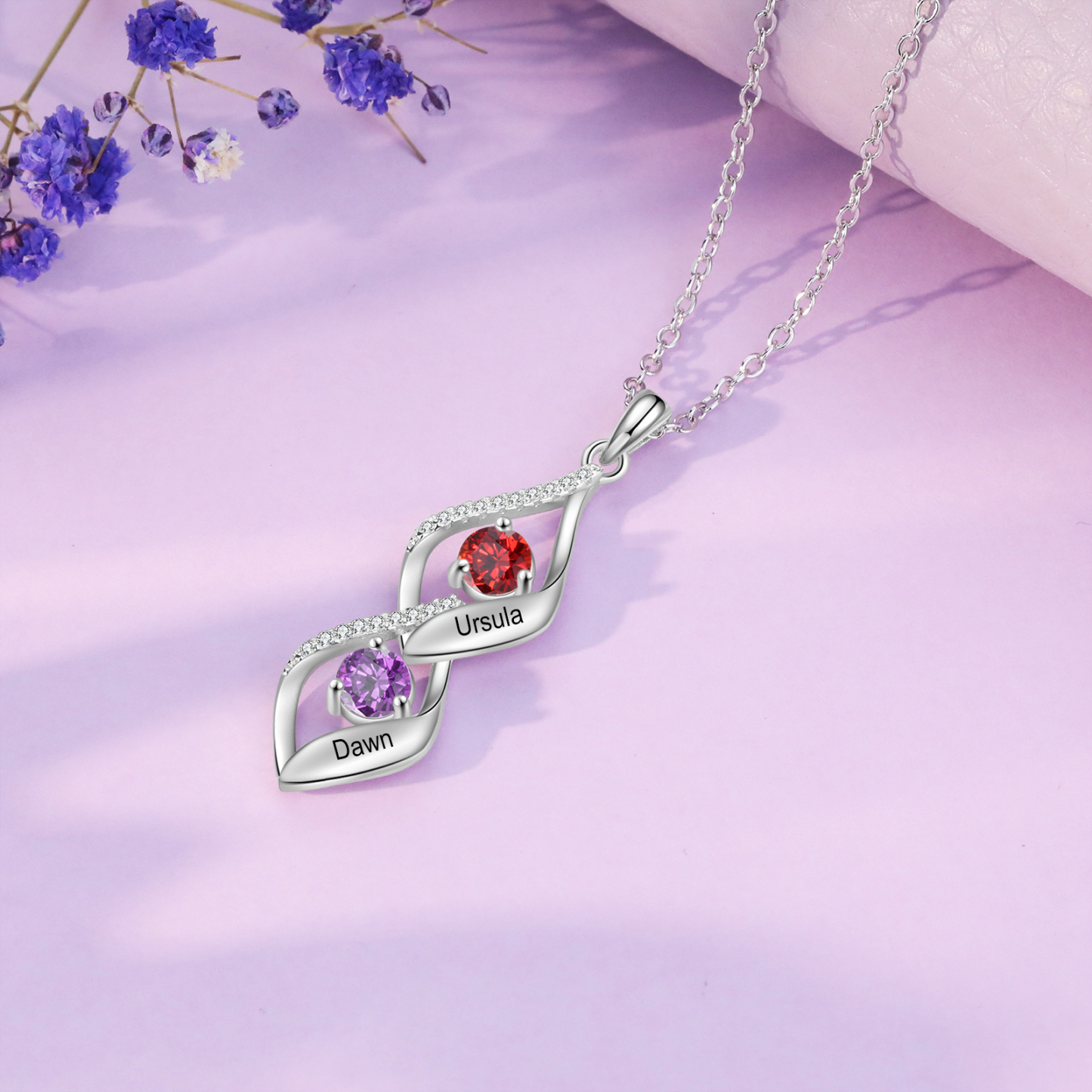 2 Names - Personalised Pendant Necklace Custom Birthstones & Names Necklace Birthday Gift for Her-Jessemade AU