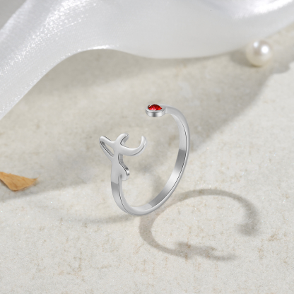Letter Name Ring with Birthstone Custom 1 Letter Adjustable Ring for Her-Jessemade AU