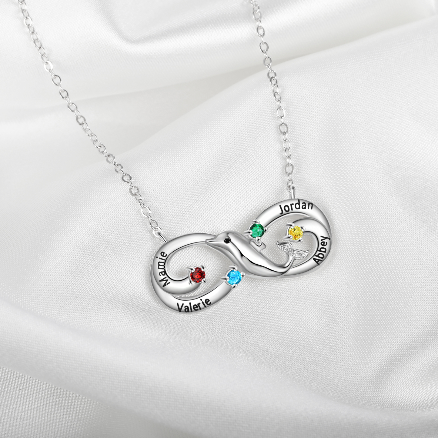 Personalised Infinite Dolphin Necklace With 4 Birthstones Custom Names Best Gift For Her-Jessemade AU
